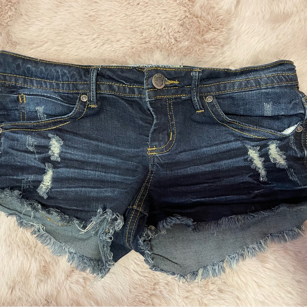 Hot Kiss Dark Blue Distressed Jean Shorts